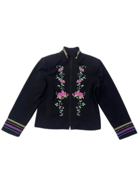 Nancy Bolen Jackets & Blazers - Nancy Bolen Embroidered Sequin Black Pink Floral Zip Blazer Jacket Women’s Top